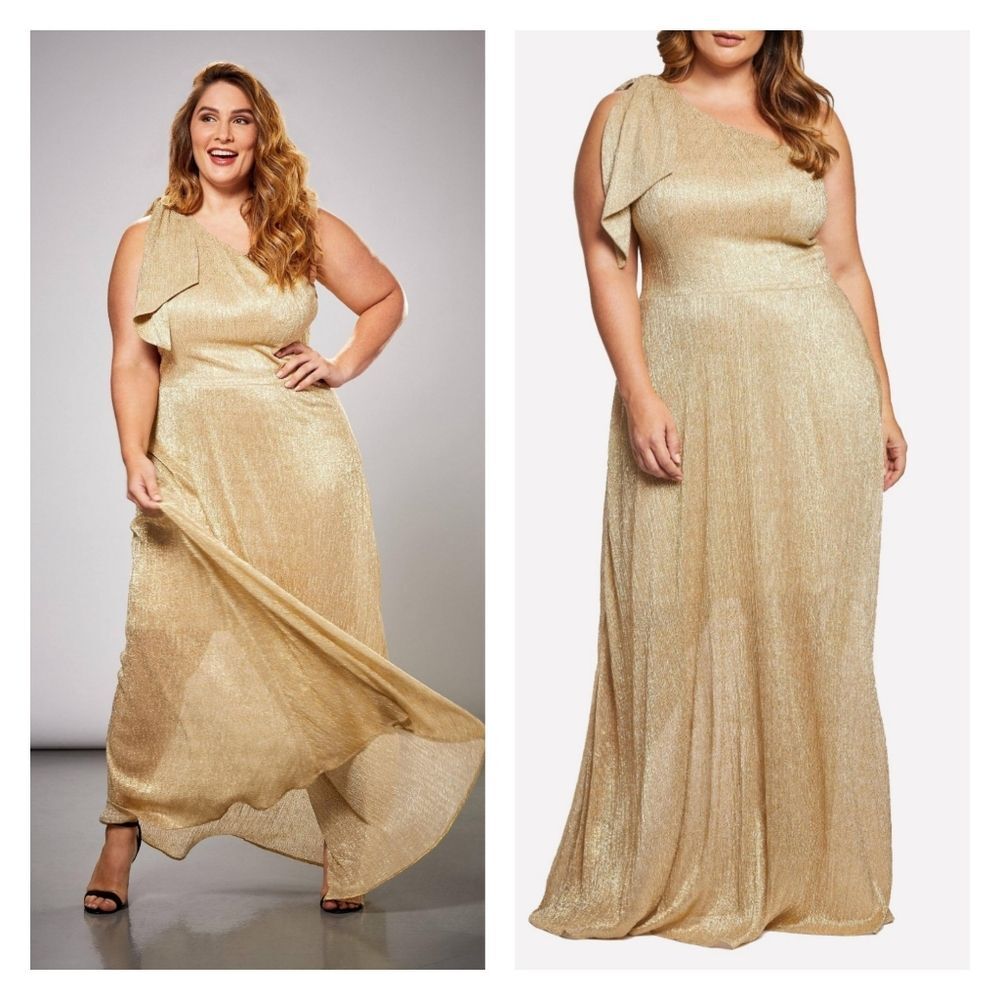 Dress The Population Savanah Metallic One Shoulder Maxi Dress Women's Size 2X